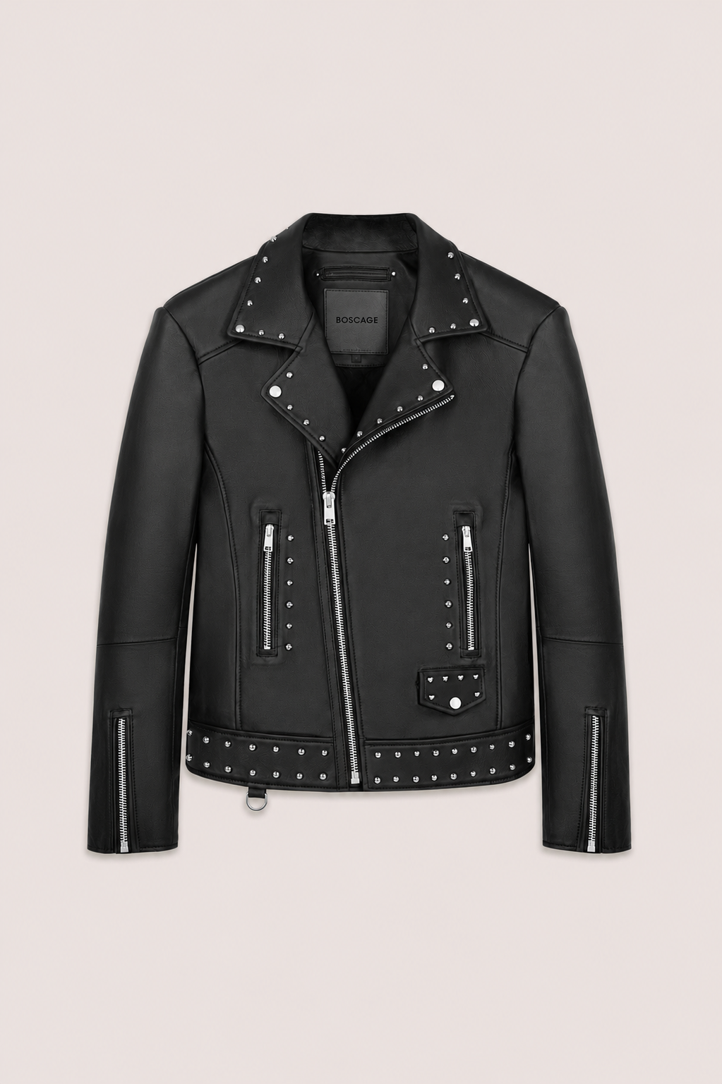 Refined Biker Leather Jacket Studded